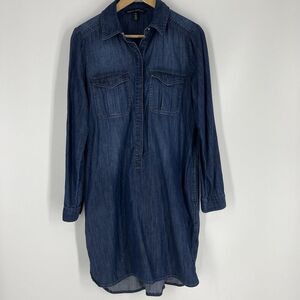 White House Black Market Jean Shirt Dress Size 10 Dark Denim Coastal Chic Shift